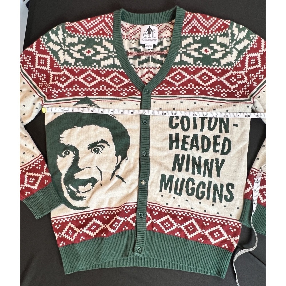ELF Cardigan Sz M Buddy Cotton Headed Ninny Muggins Ugly Sweater Christmas Party - Picture 5 of 7